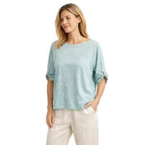 Adrienne Vittadini 100% Linen Top Women’s XL Light Blue Button Detail